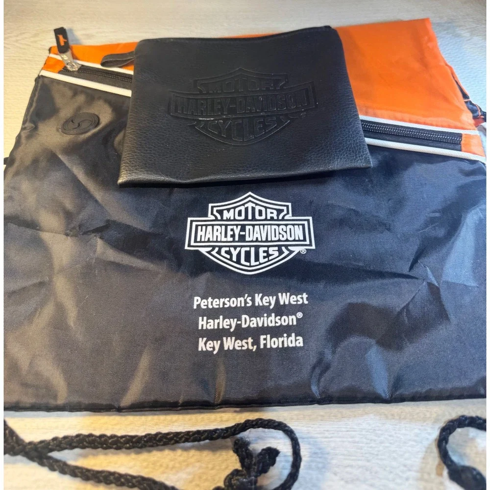 Harley Davidson Key West Florida Drawstring Backpack and Logo Pouch Set Black